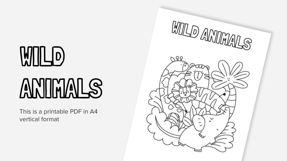 Wild animals printable coloring worksheet