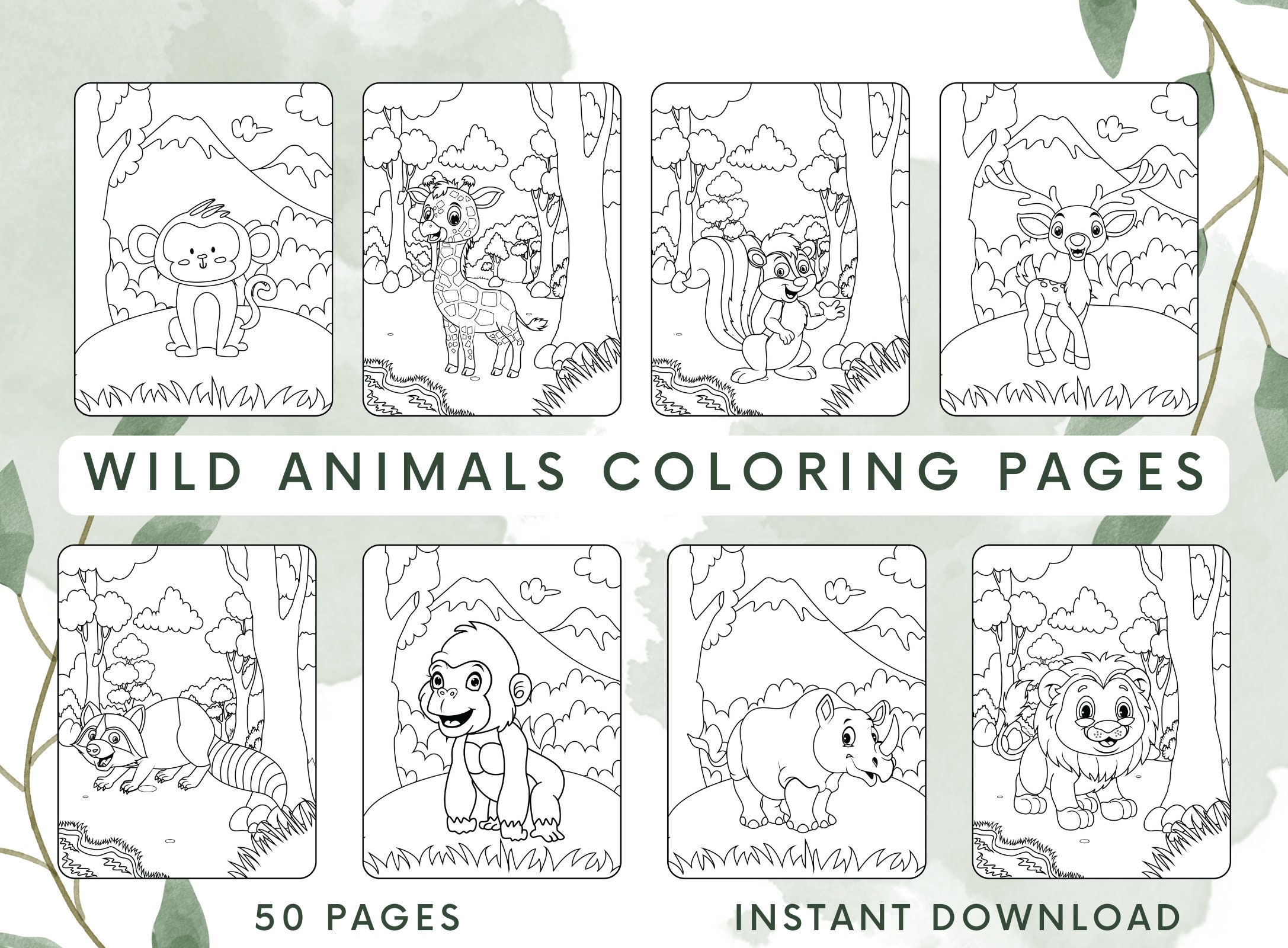 Wild animals coloring pages for kids wild animals coloring book for kids kids coloring pages digital download printable