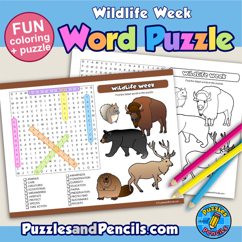 Wildlife word search puzzle activity page and coloring wildlife week wordsearch made by teachers