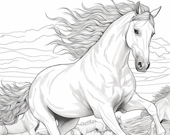 Vol printable horse coloring pages for kids and adults digital download pdf