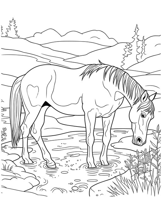 Premium vector beautiful horse coloring pages