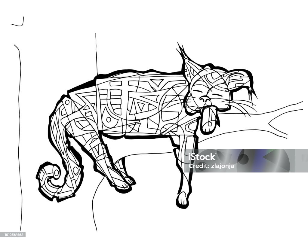 Wild cat coloring page stock illustration