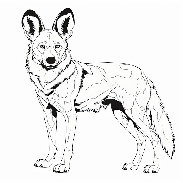 Premium ai image black and white coloring picture of a african wild dog