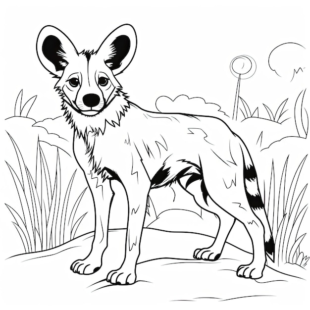 Premium ai image black and white coloring picture of a african wild dog