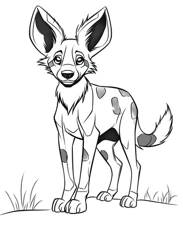 Cartoon illustration of wild african dog animal for coloring book stock photo picture and royalty free image image