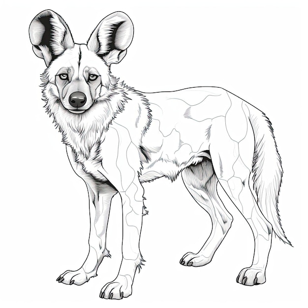 Premium ai image black and white coloring picture of a african wild dog