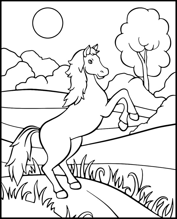 Wild horse coloring sheet for kids