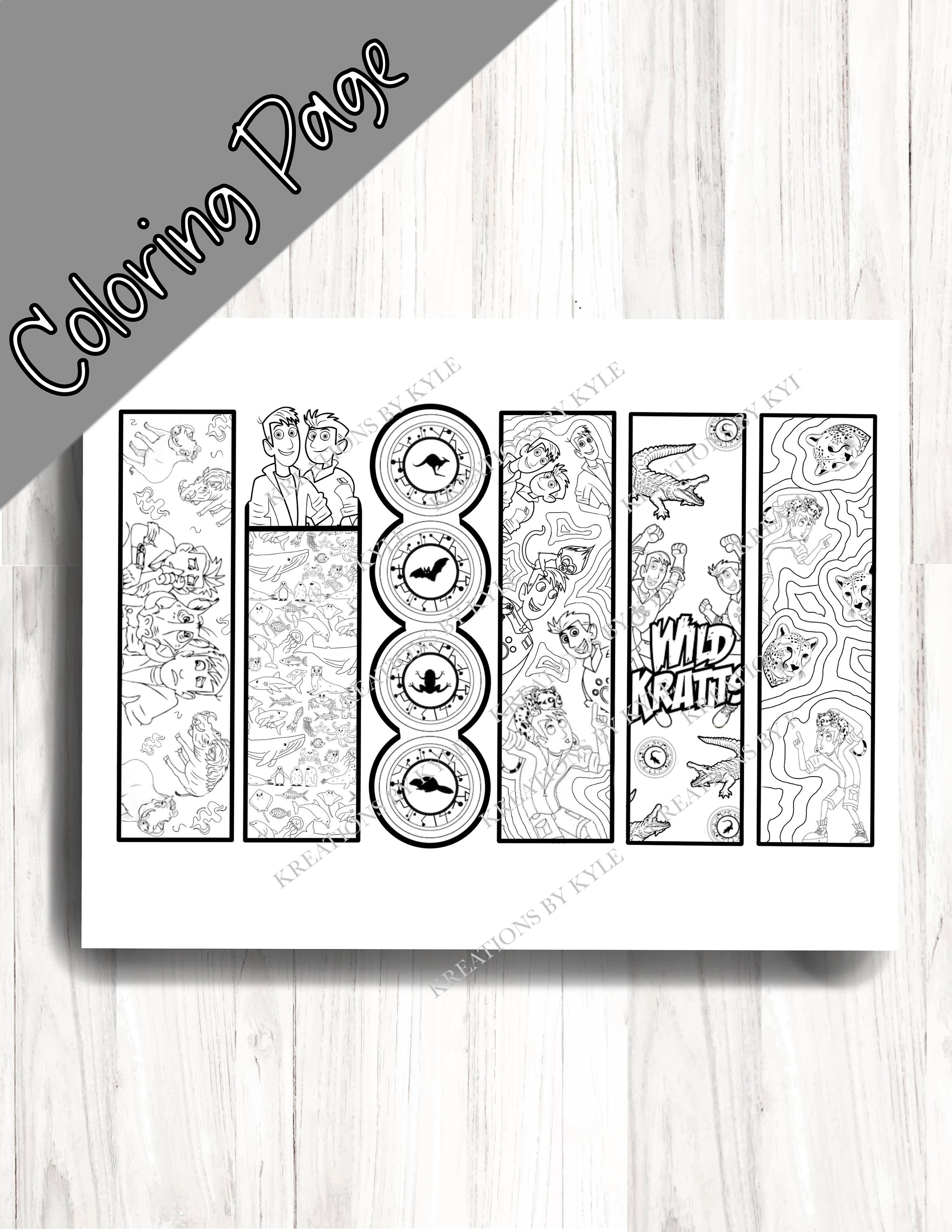 Wild kratts bookmark printable animal bookmark kratts coloring page birthday party activity printable