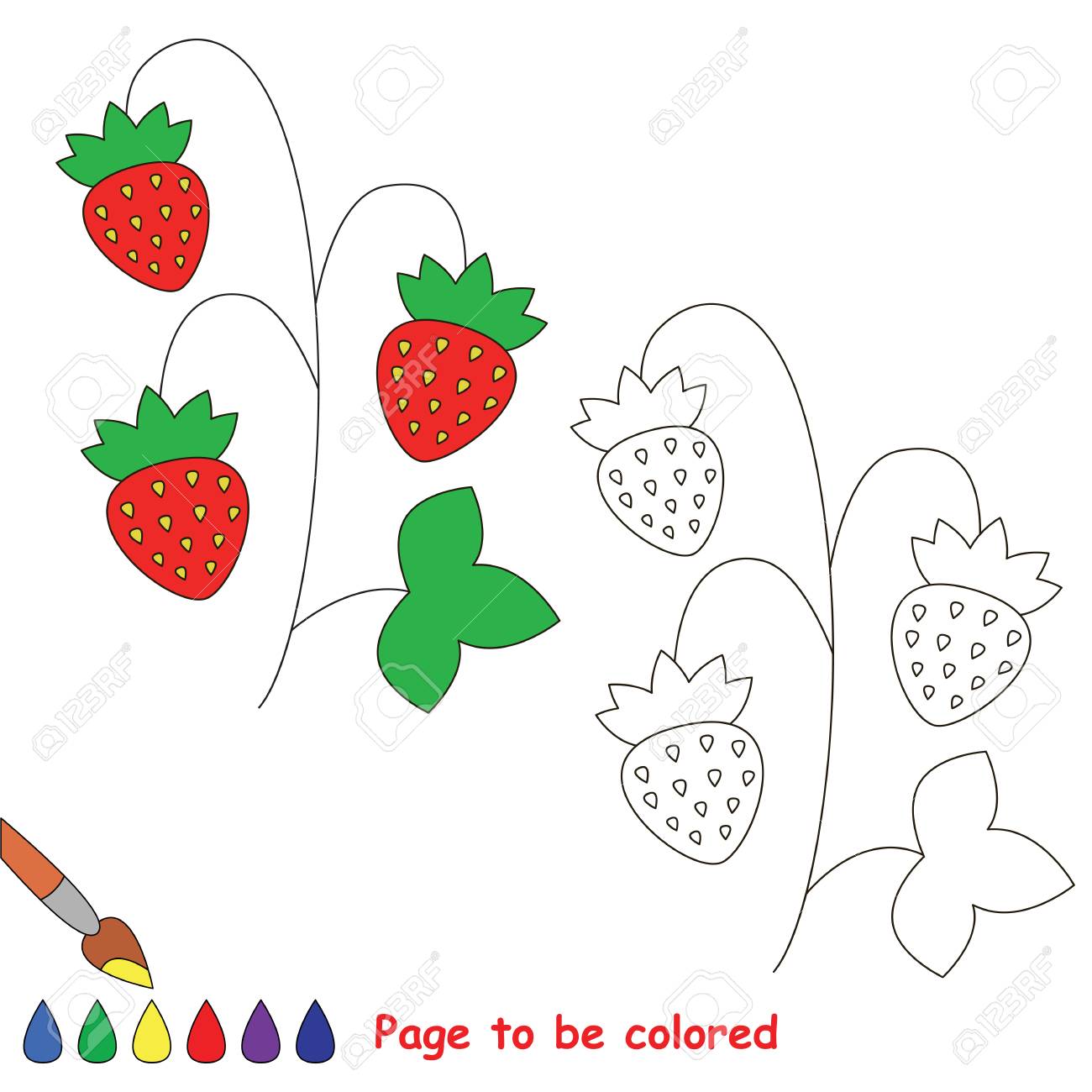 Educational worksheet to be colored by sample easy educational paint game for preschool kids simple kid coloring page with wild strawberry royalty free svg cliparts vectors and stock illustration image