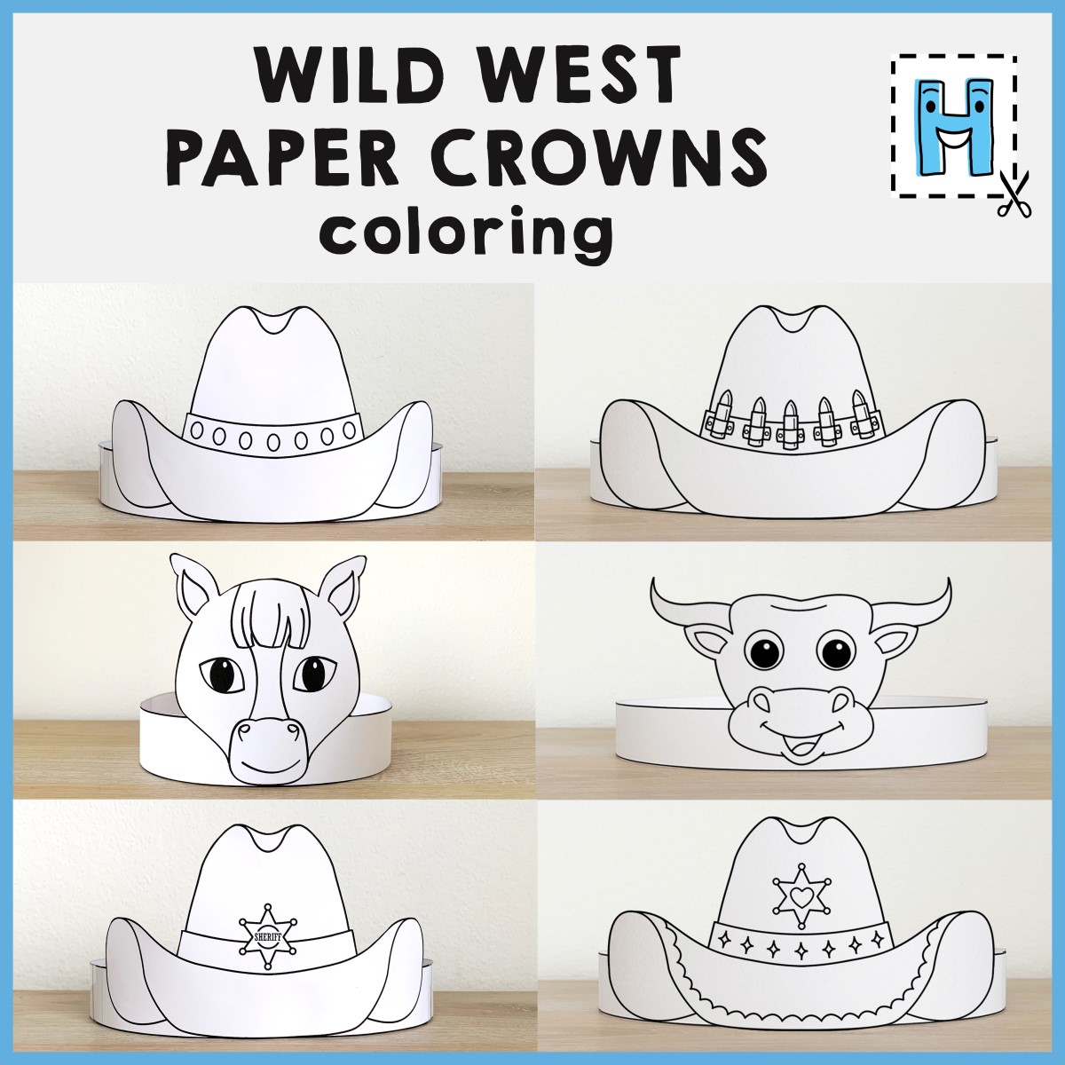 Wild west paper crowns headbands hats printable cowboy craft coloring activity made by teachers