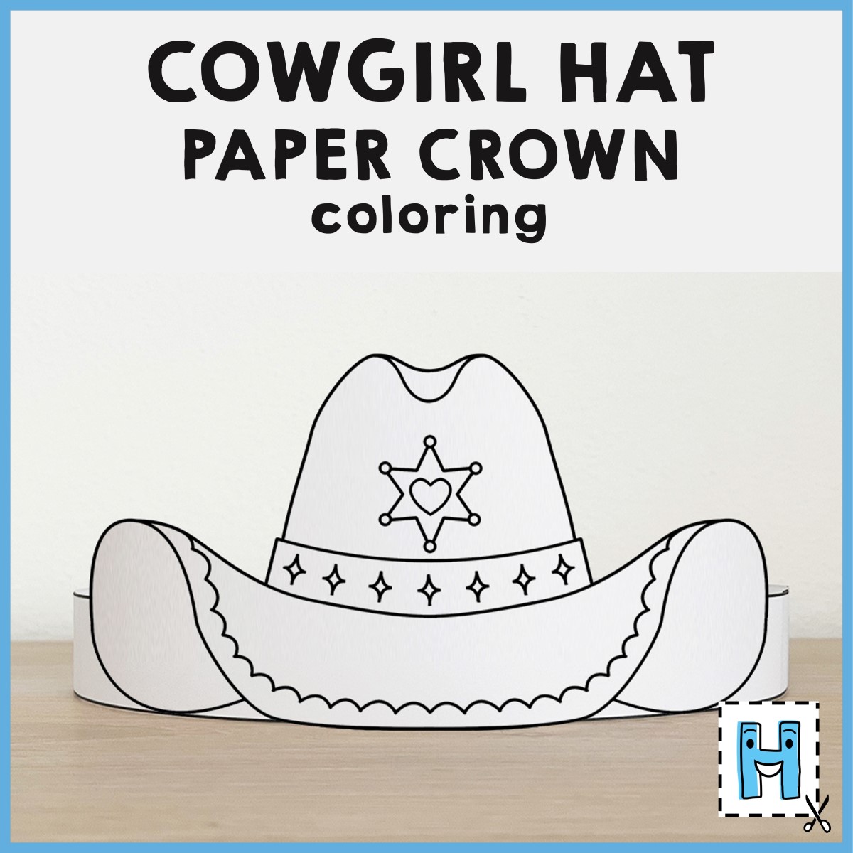 Cowgirl hat paper crown printable wild west coloring craft activity for kids made by teachers