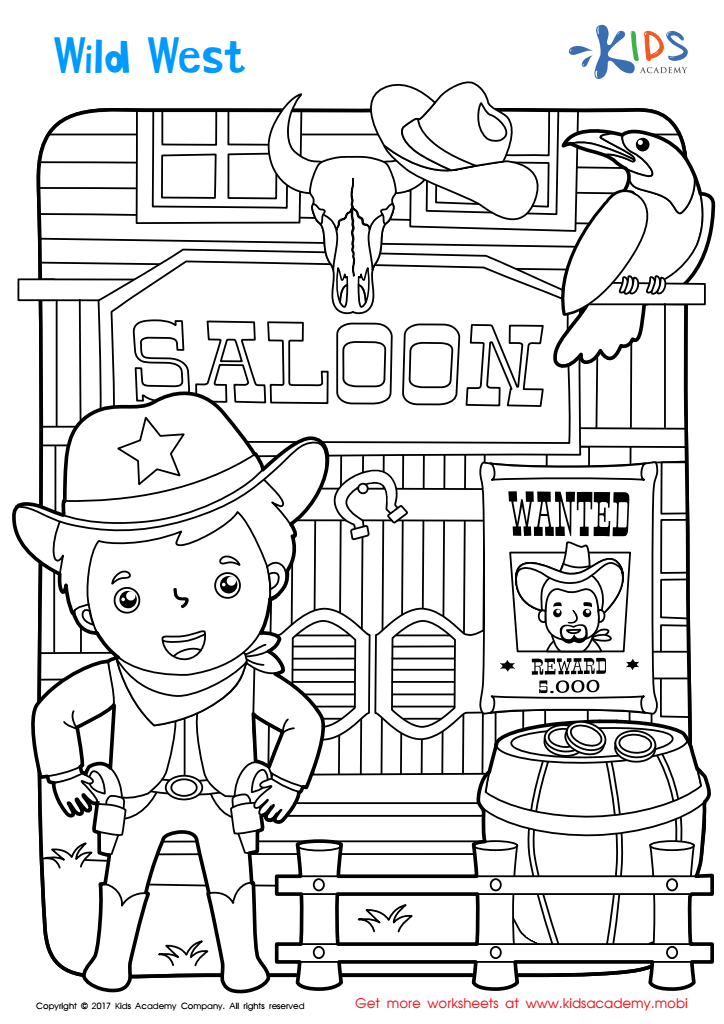 Wild west coloring page printable free printable worksheet for children