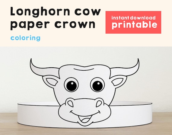 Cow longhorn paper crown headband party coloring printable kids craft wild west costume birthday printable favor diy instant download instant download