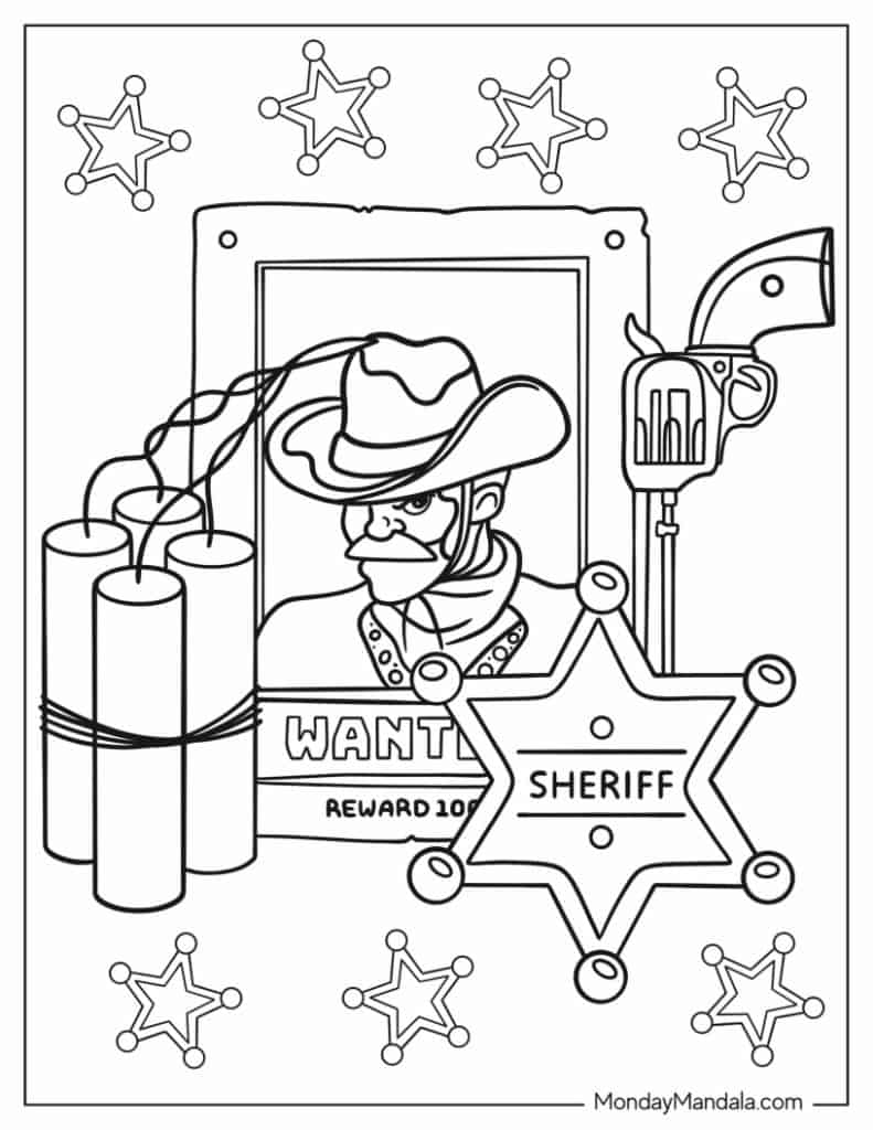 Cowboy coloring pages free pdf printables