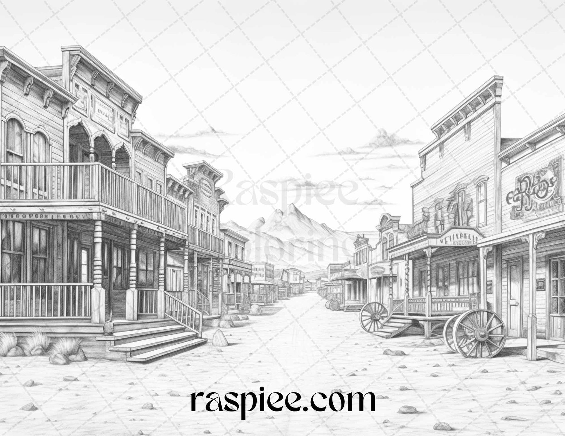 Wild west towns grayscale coloring pages printable for adults pdf â coloring