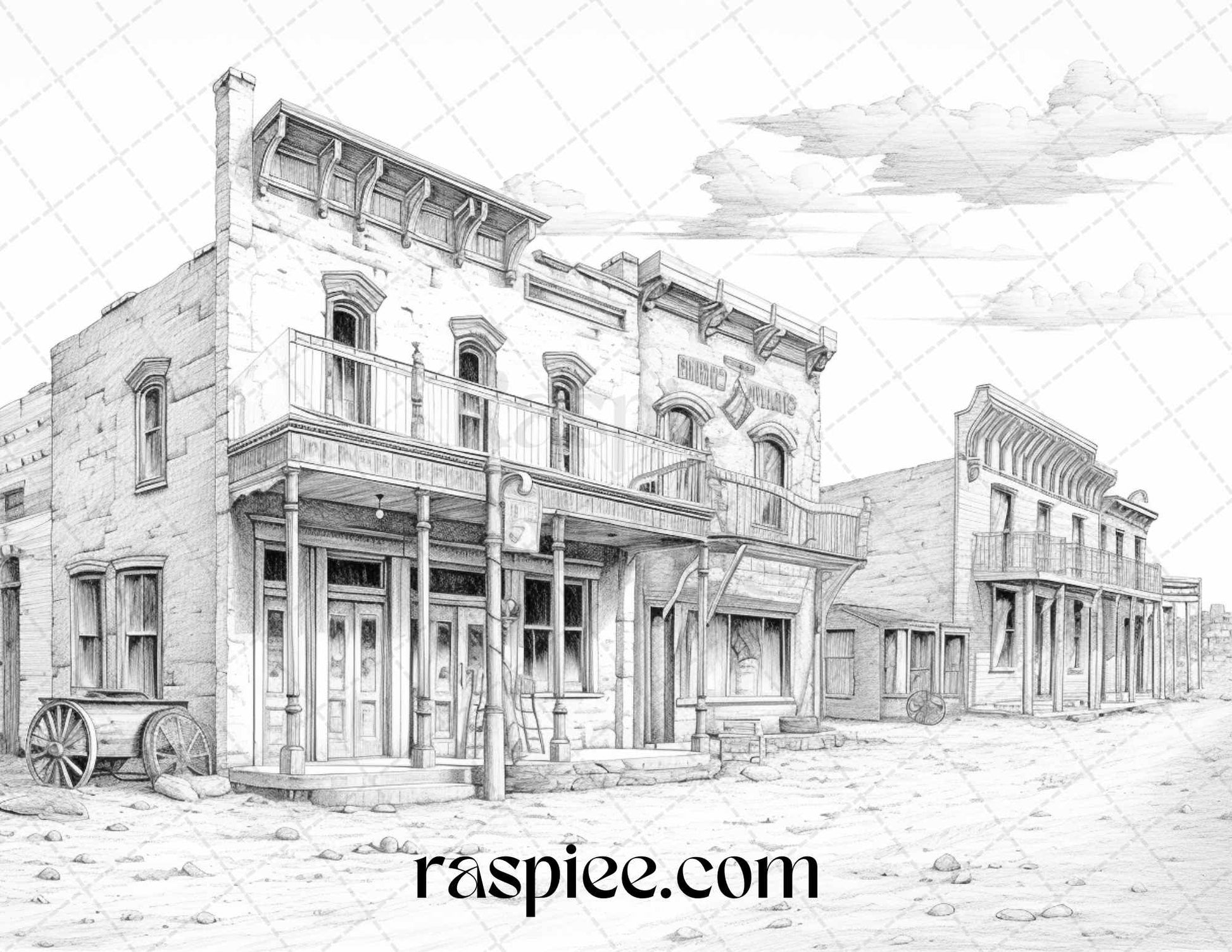 Wild west towns grayscale coloring pages printable for adults pdf â coloring