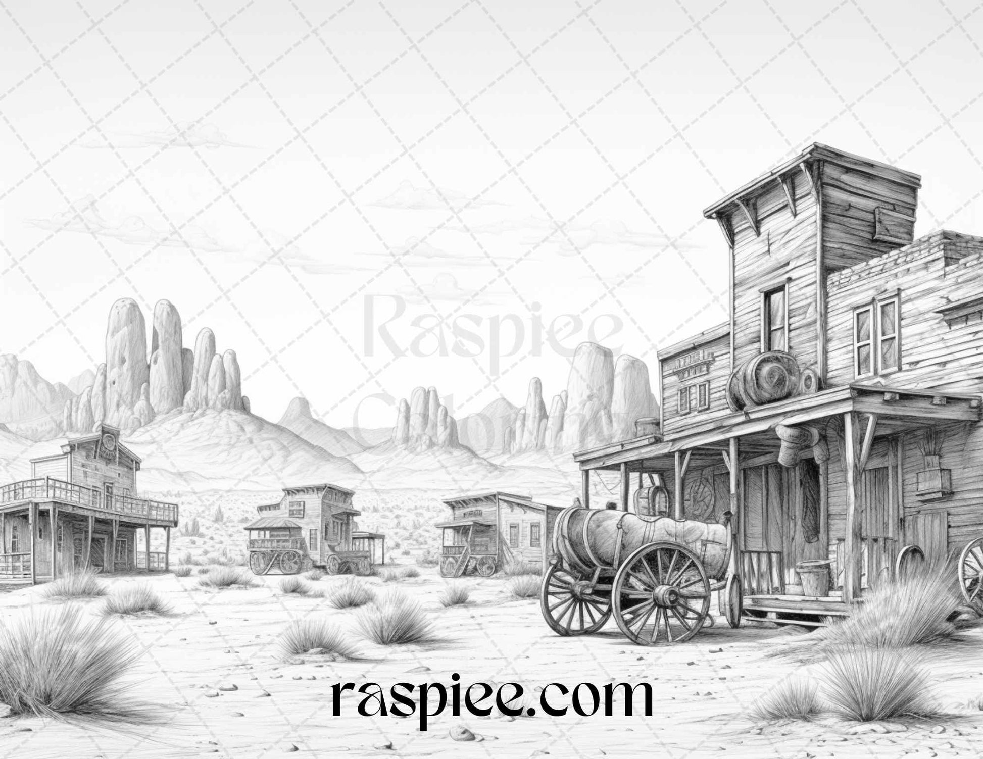 Wild west towns grayscale coloring pages printable for adults pdf â coloring