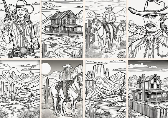 Wild west adventure coloring pages set printable a sheets ausmalbilder wild west adventure set printable a pages