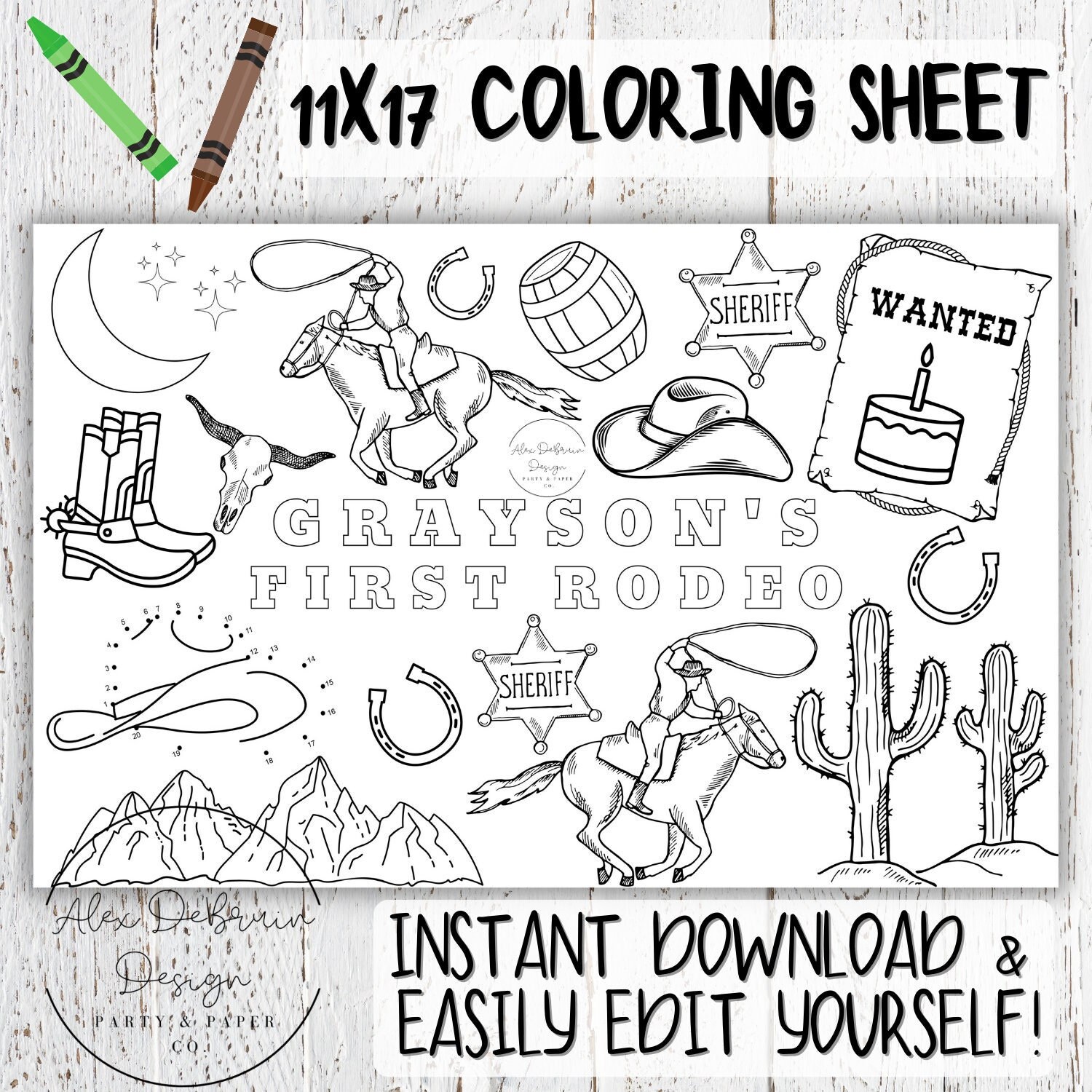 Rodeo coloring sheet instant download rodeo birthday theme how the west was one cowboy party coloring sheet rodeo theme decor