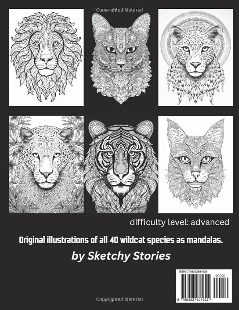 Mandala wild cats coloring book for adults original illustrations of all wildcat species mandala creatures stories sketchy books