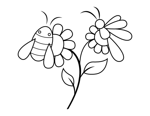 Printable bee butterfly and flower coloring page