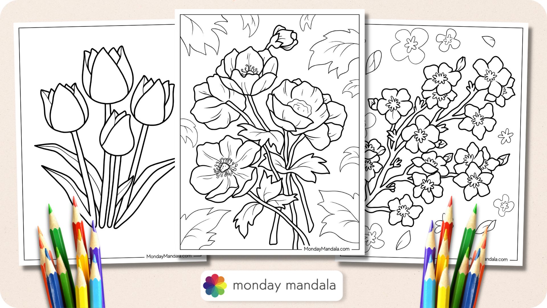 Flower coloring pages free pdf printables