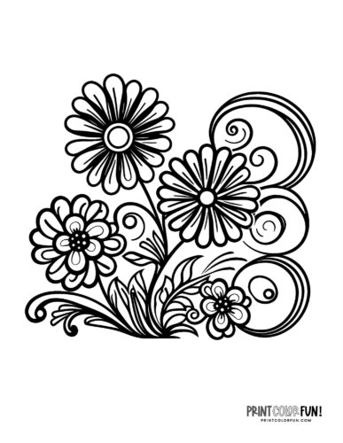 Flower coloring pages clipart to color a whole garden at