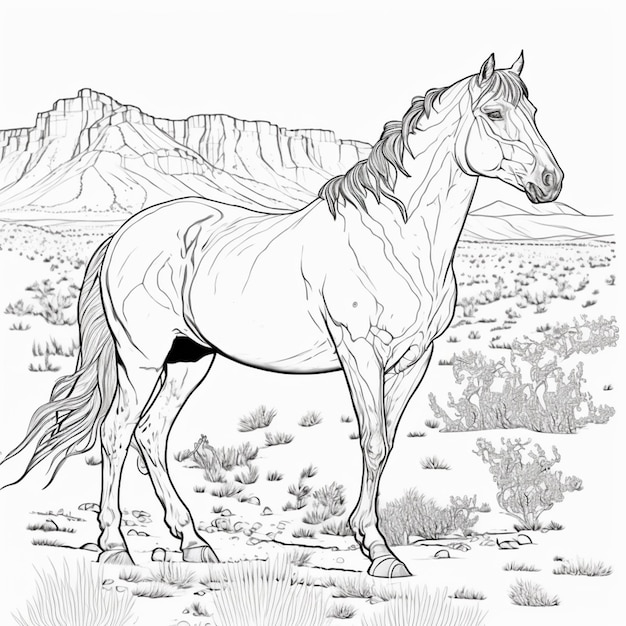 Premium ai image coloring pages of horses in the wild coloring pages for kids generative ai