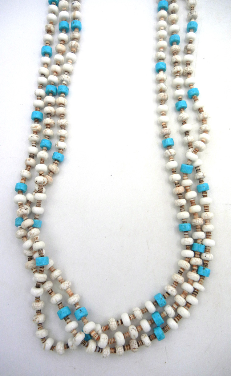 Santo domingo ella mae garcia three strand howlite turquoise and olive shell heishi necklace