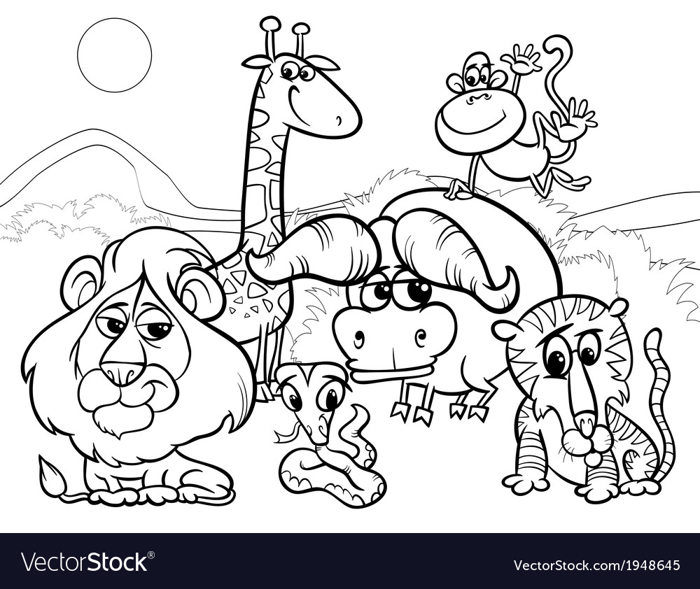 Wild animals cartoon coloring page royalty free vector image