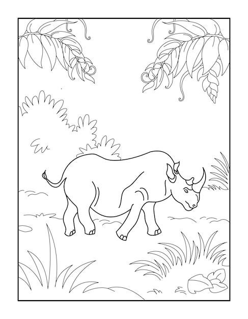 Premium vector rhino coloring book for kids wild animal coloring pages for children