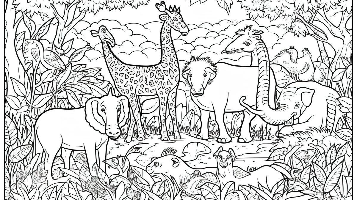 Large drawing of wild animals in the coloring pages background jungle animals coloring picture jungle animal background image and wallpaper for free download