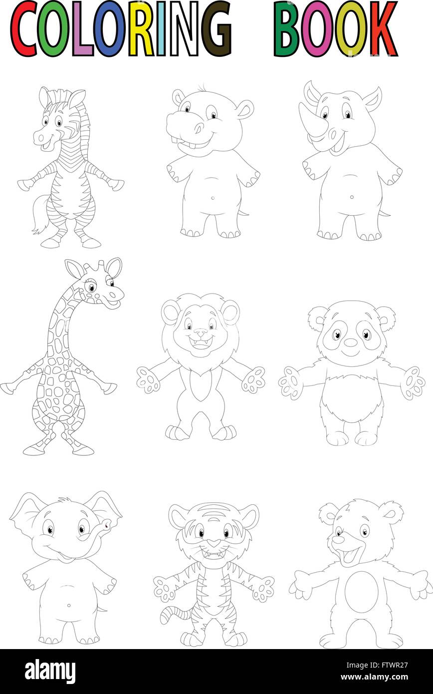 Wild animal coloring book stock vector image art