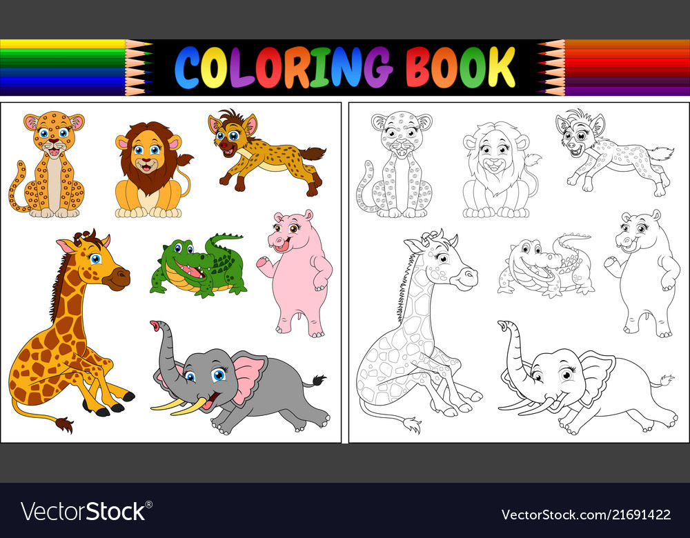 Coloring book with wild animals cartoon royalty free vector