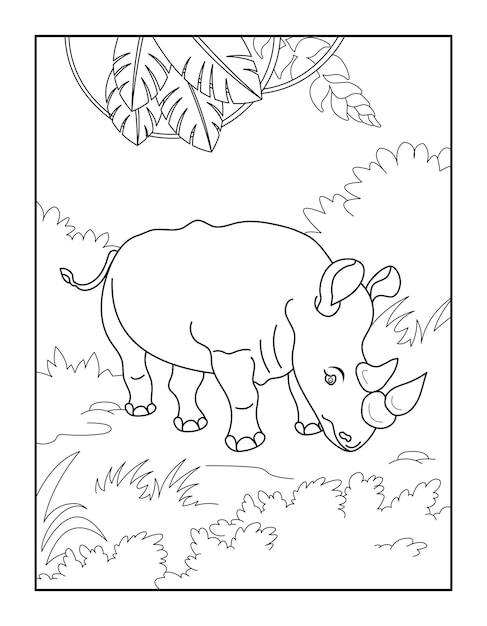 Premium vector rhino coloring book for kids wild animal coloring pages for children