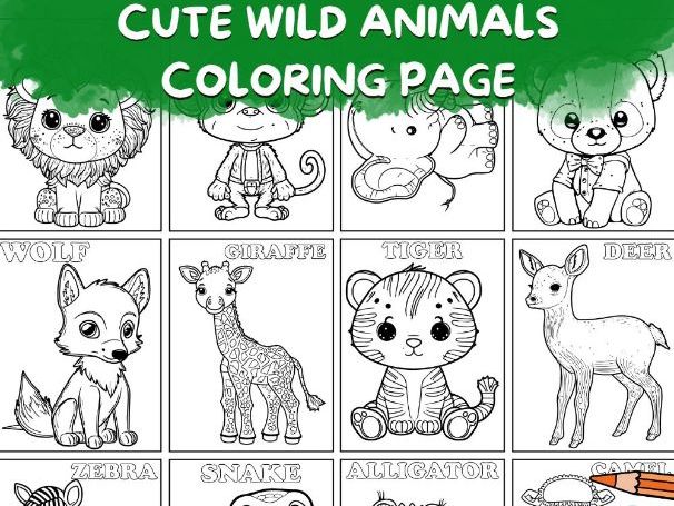 Cute wild animals coloring pages teaching resources