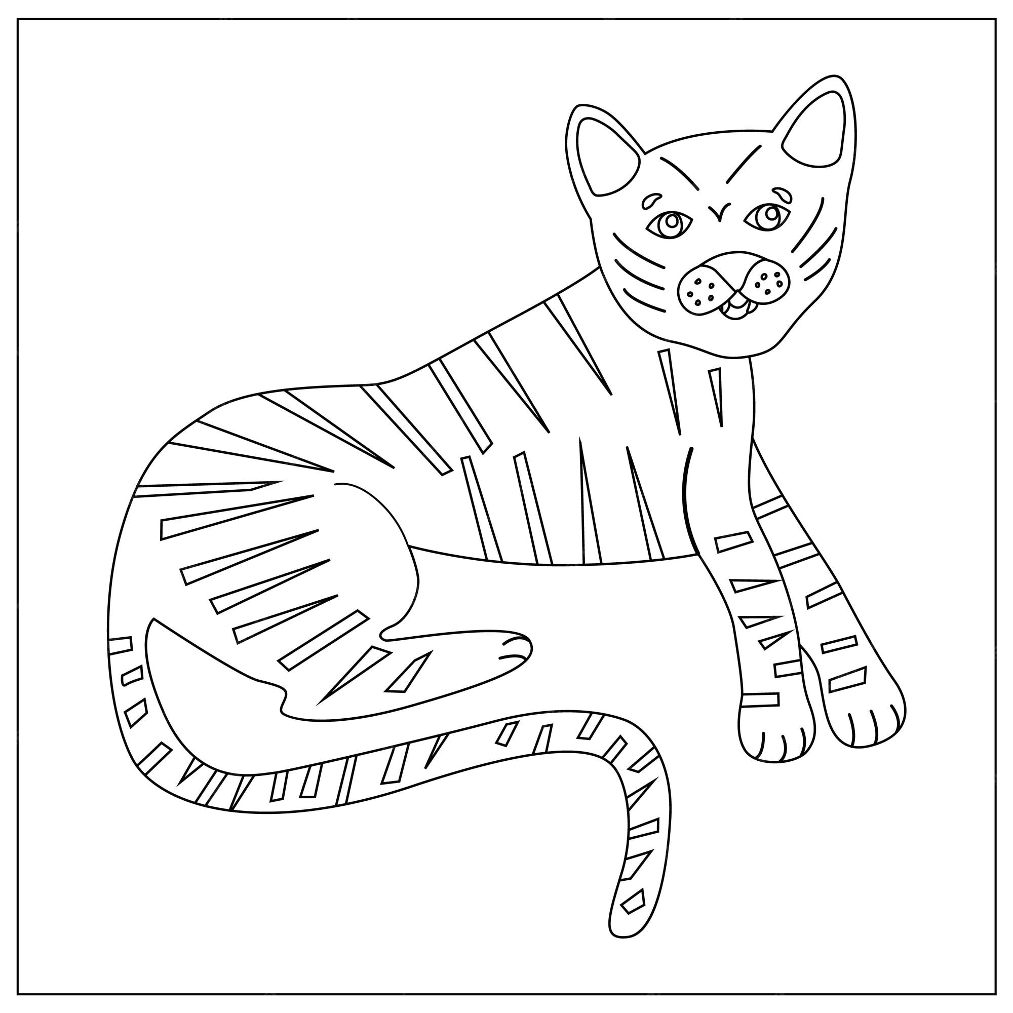 Premium vector coloring page outline of cartoon domestic and wild animals coloring book for kids tiger