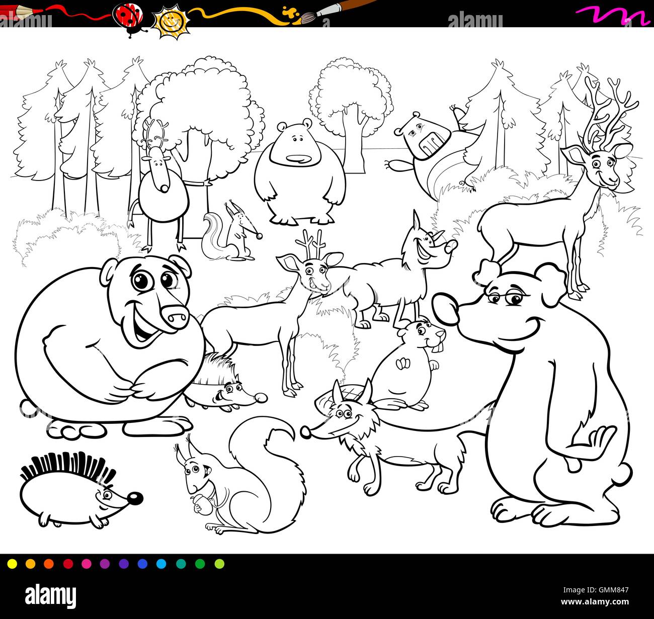 Wild animals coloring book stock vector image art