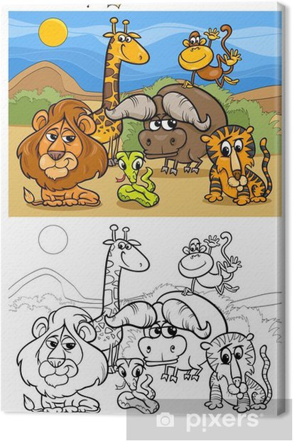 Canvas print cartoon wild animals coloring page