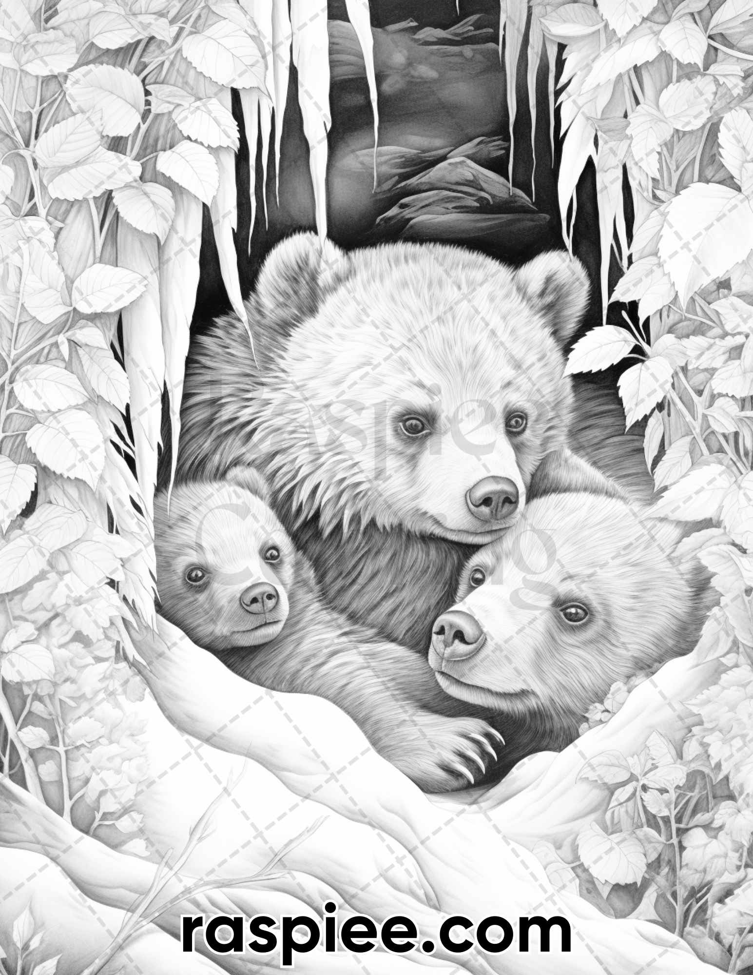 Winter wildlife grayscale coloring pages for adults printable pdf â coloring