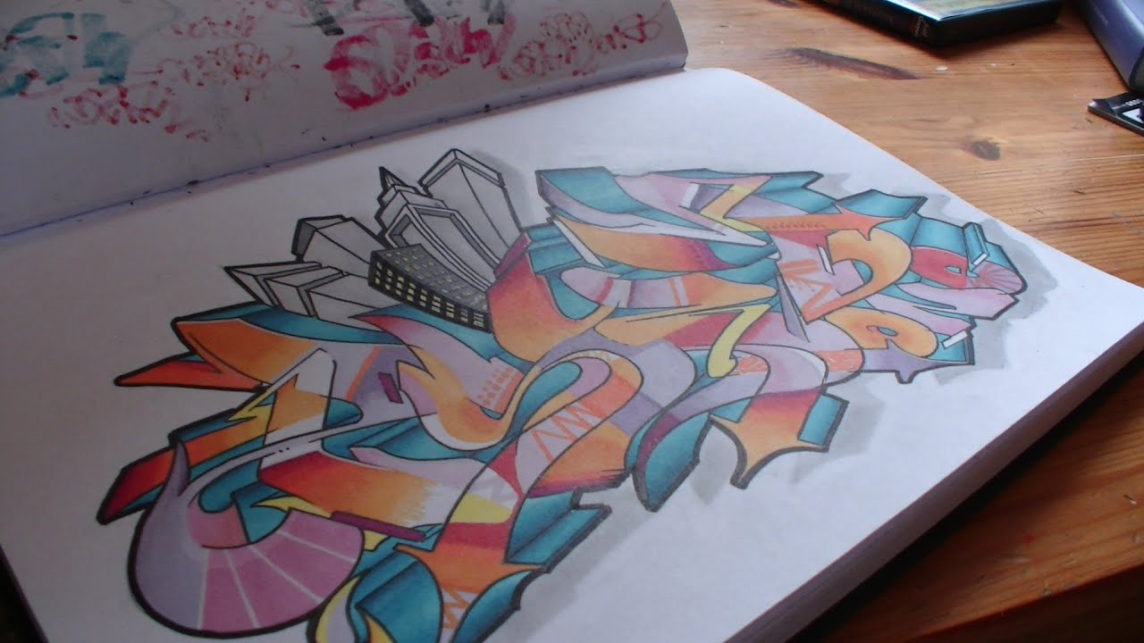 Wildstyle graffiti speed drawing sur papier blackbook piece psy one hd