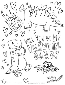 Free dinosaur valentine coloring page by rachael wilken tpt