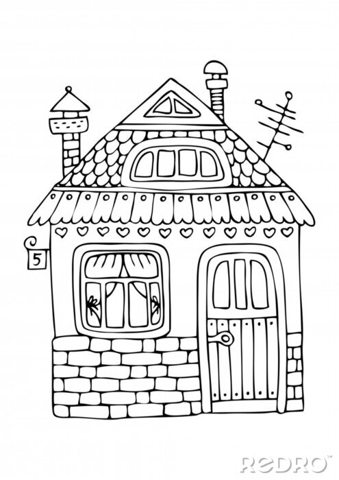 Akat hand drawn coloring page with cute little house vector illustration na wymiar â åadny willa dorosåy â