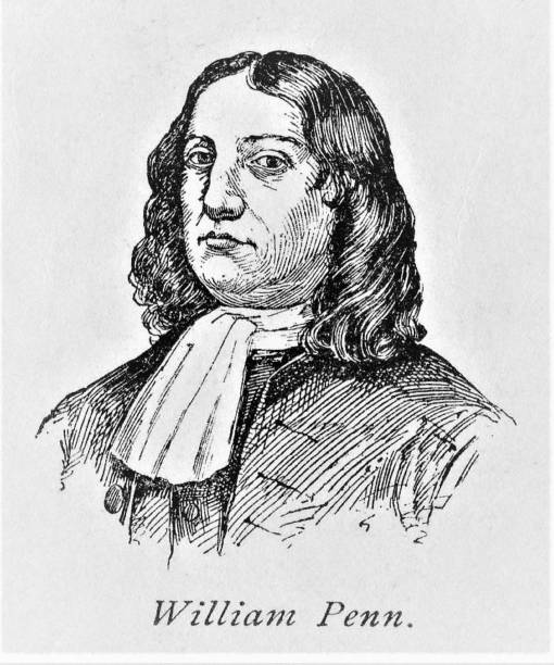 William penn portrait founder of pennsylvania colonial america stock illustration