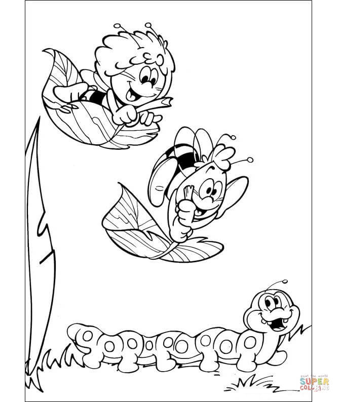 Willy and maya with her friend coloring page free printable coloring pages