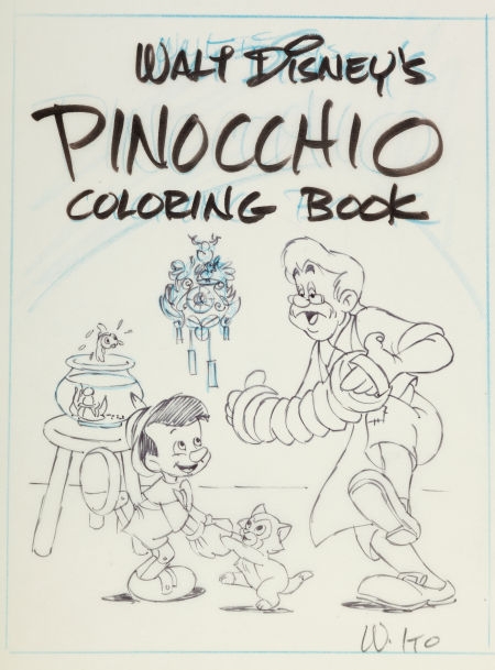 Willie ito cover design of a pinocchio coloring book in roland benton s disney pinocchio ic art gallery room