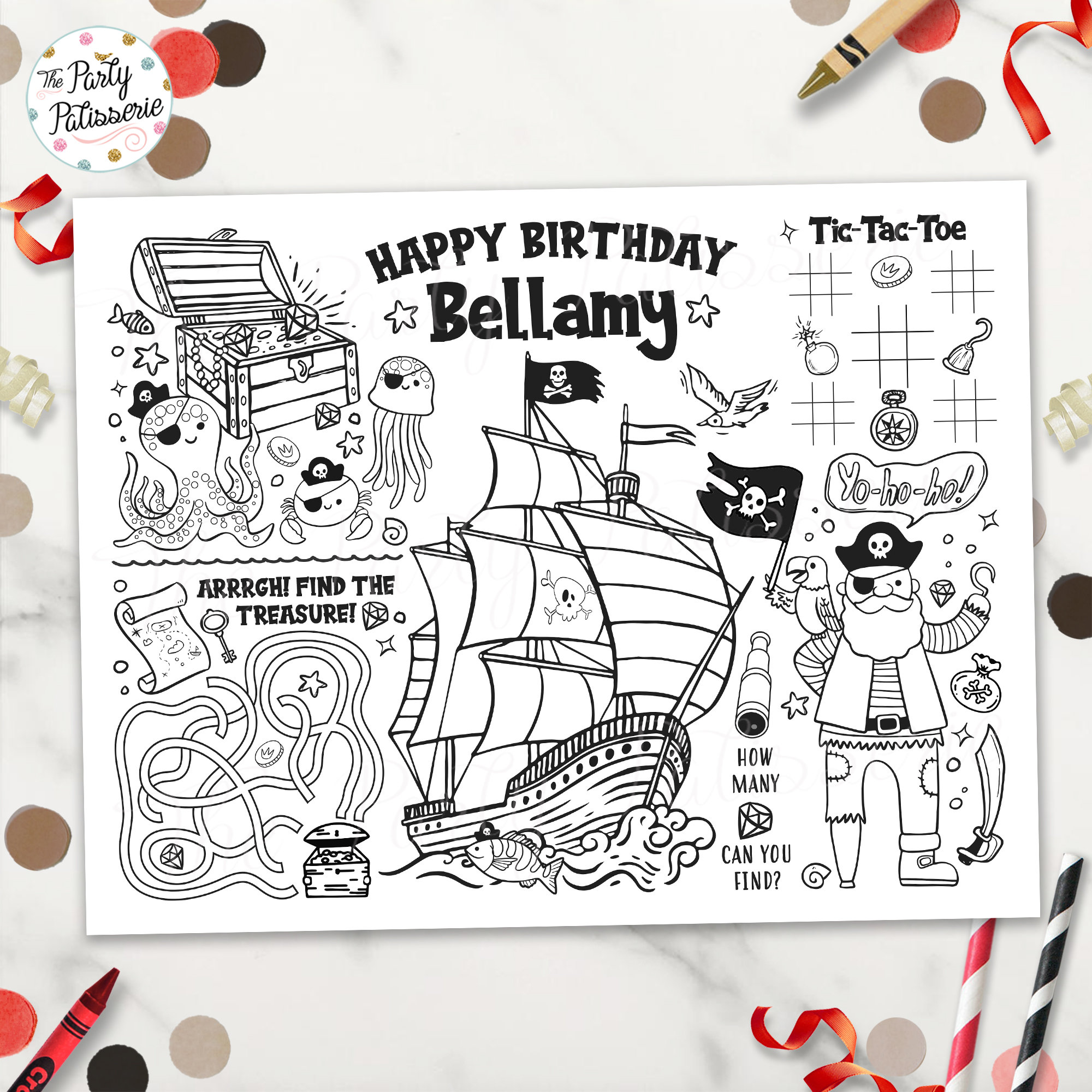 Pirate coloring placemat printable pirate activity mat