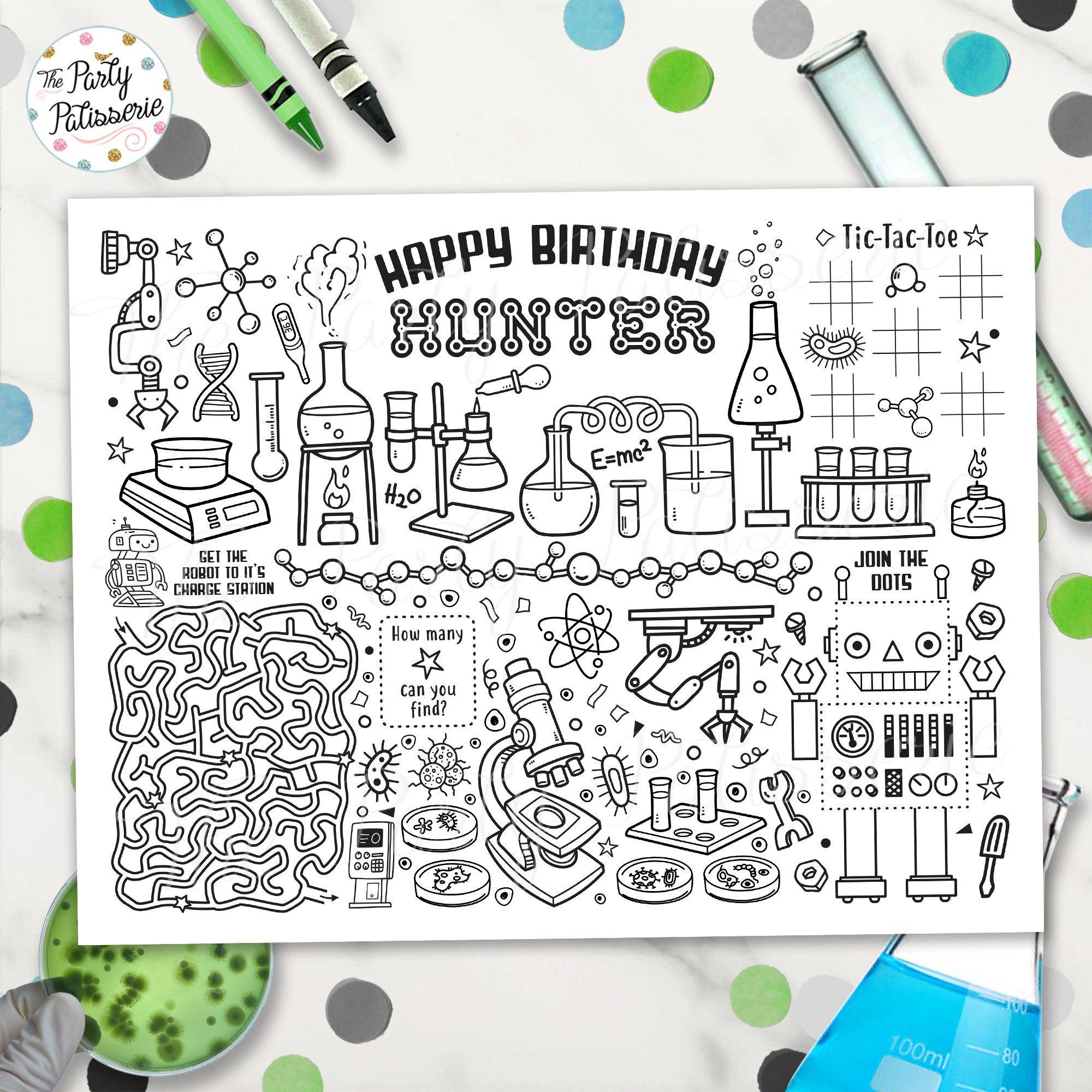 Science coloring placemat printable science coloring sheet digital file activity mat