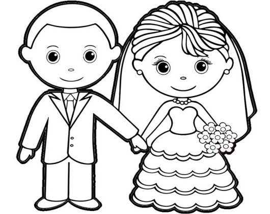 Charming bride and groom coloring sheet for children wedding coloring pages bride and groom cartoon wedding with kids