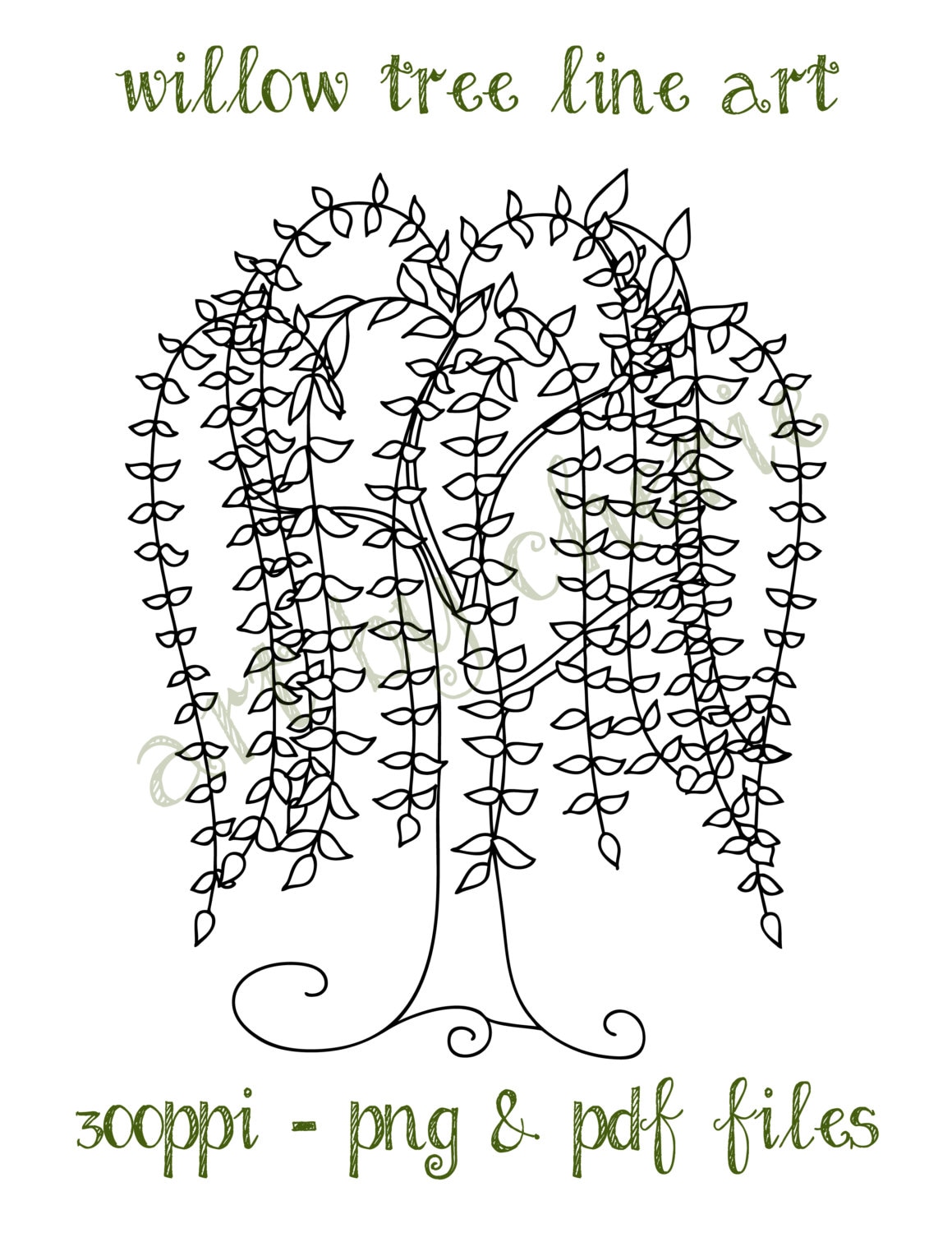 Willow tree line art willow tree clip art png and pdf files tree graphics digital download file tree clip art